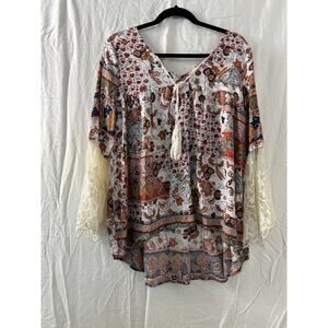 Tassels N‎ Lace Boho Floral Vintage Anthropology Peasant Lace Tunic Dress Size S